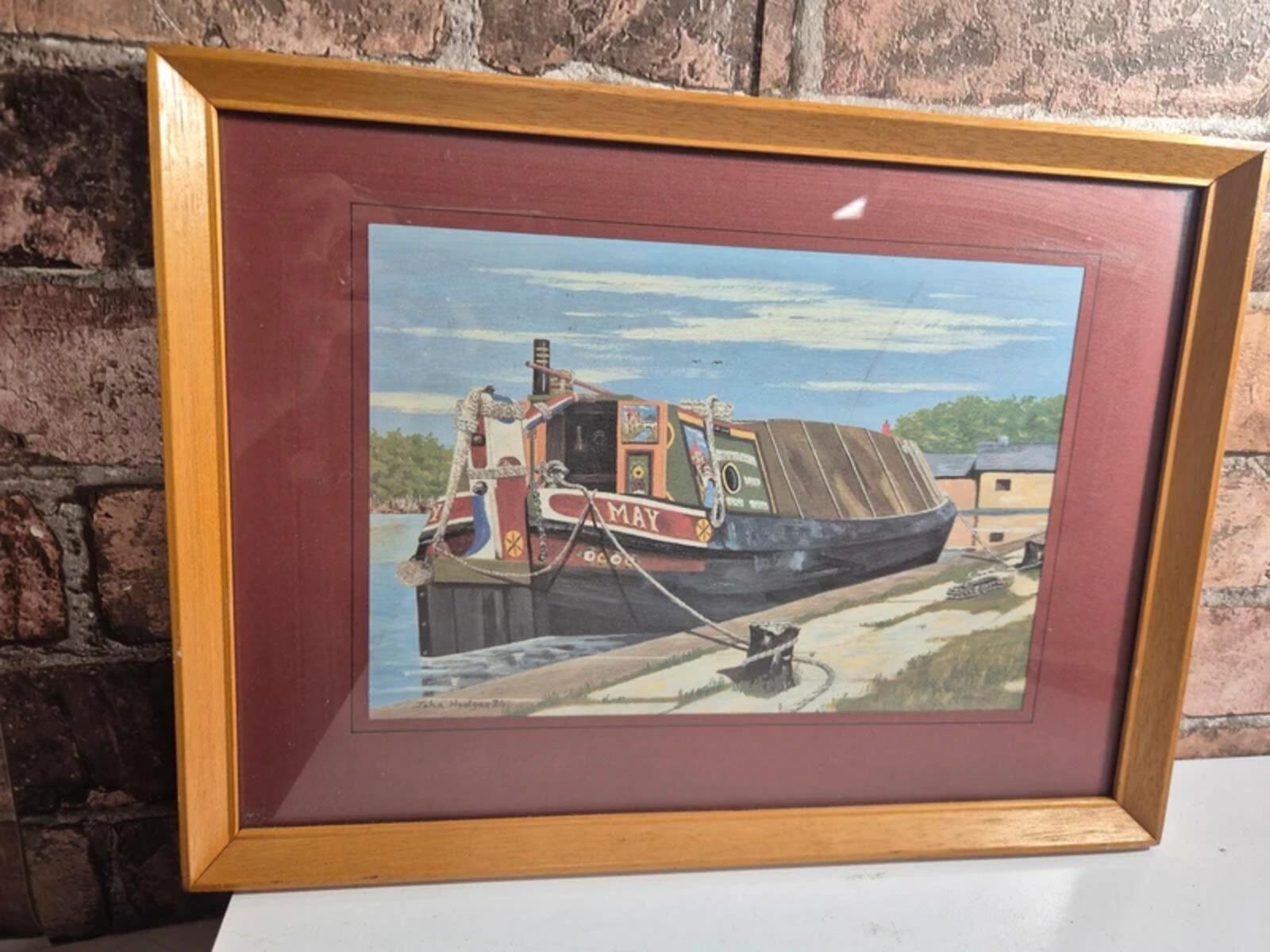 'May' Canal boat framed painting John Hedges
