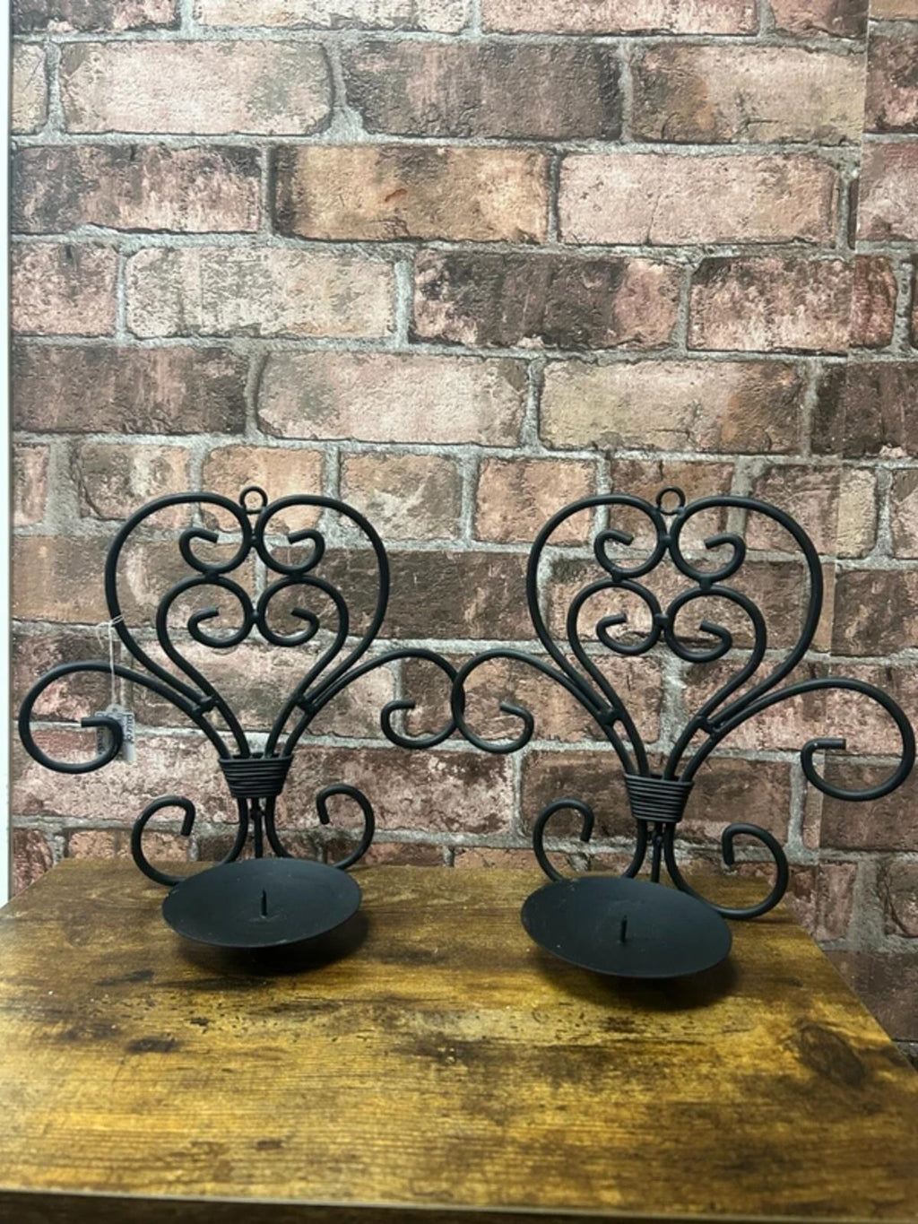 Pair of Metal Black Wall Hung Candle Holders