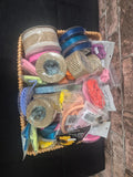 Large Bundle of Craft Items: Ribbon, Twine, Hessian, Dye and Clay Beads