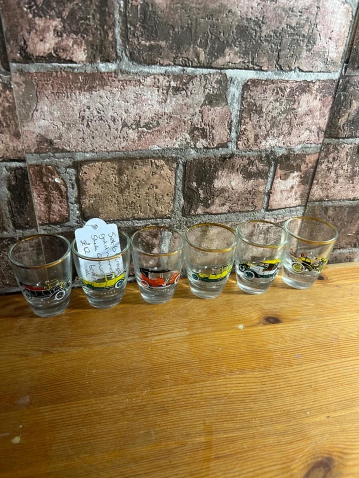 Set of 6 Vintage Gold Rimmed Shot Glasses