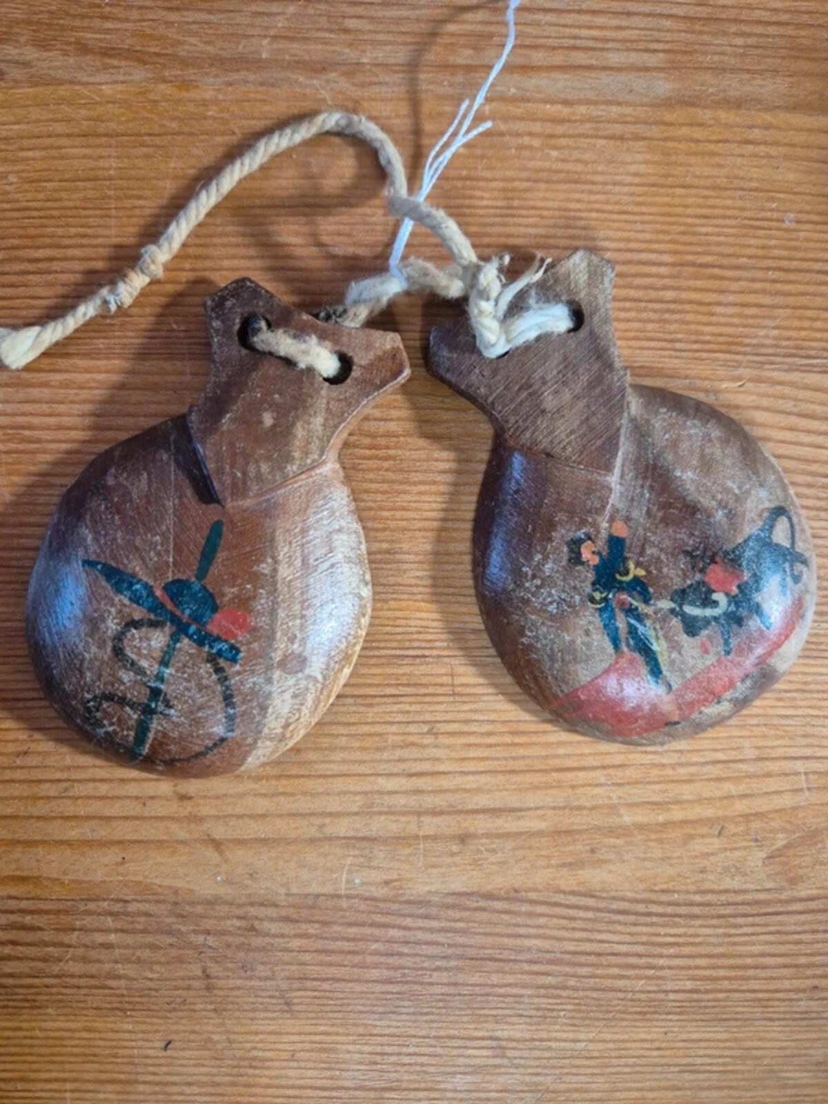 Vintage wooden hand painted castonets