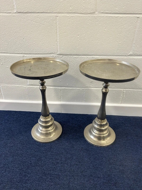 Pair of Metal Silver Side/Pillar Tables