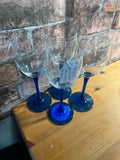 Set of Four Vintage Blue Wine Glasses
