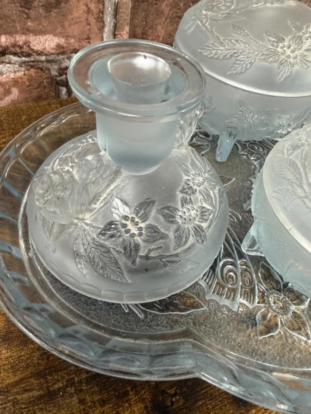 Vintage Frosted Glass Vanity Set