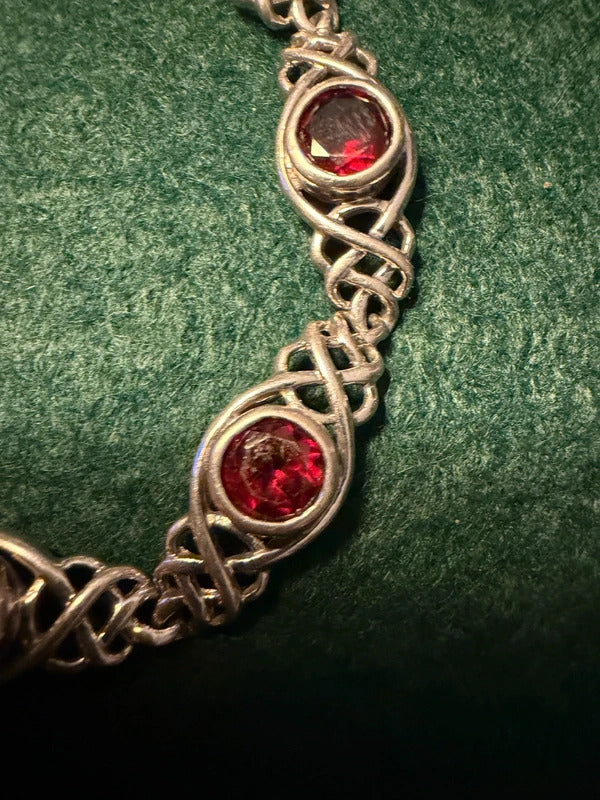 Sterling Silver and Garnet Celtic Bracelet - 13.8g