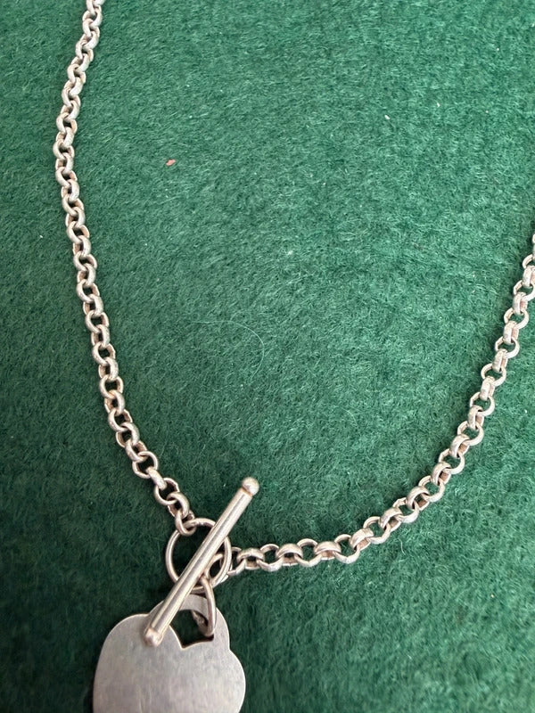 Sterling Silver Heart T Bar Silver Necklace