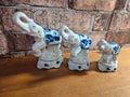 Set of 3 blue and white elephants