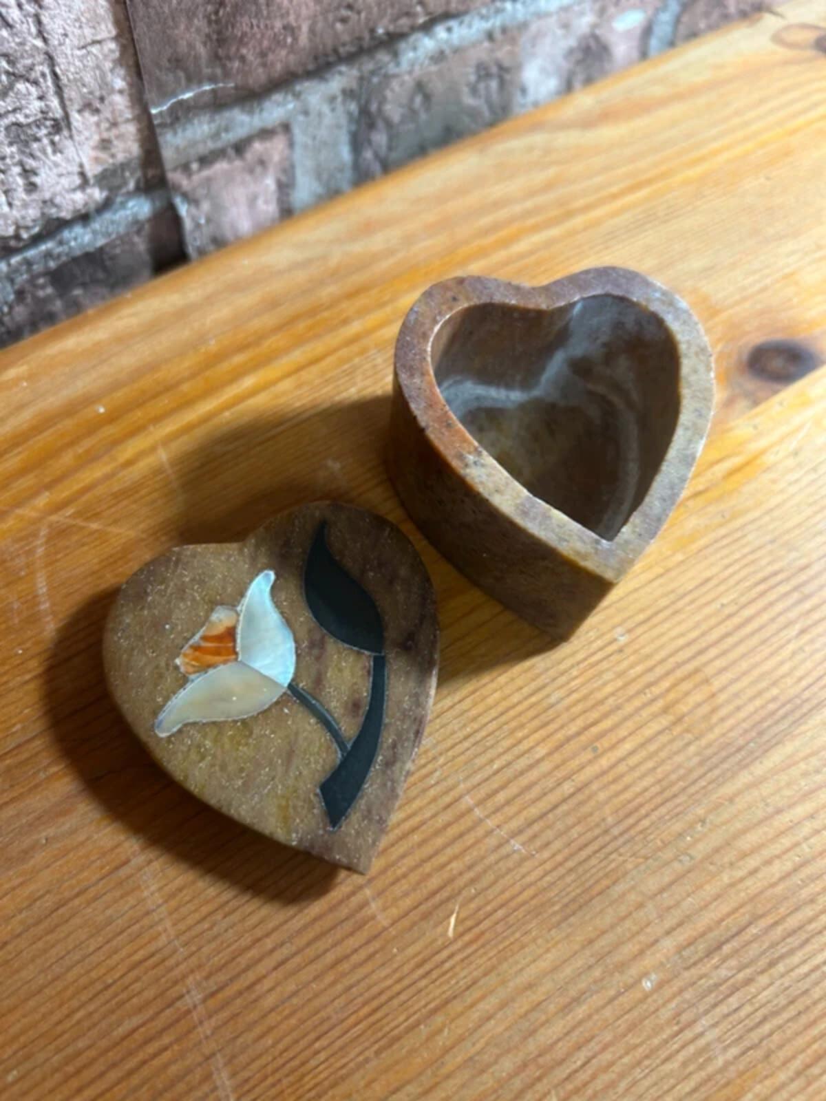 Soapstone Mother of Pearl Heart Trinket Dish