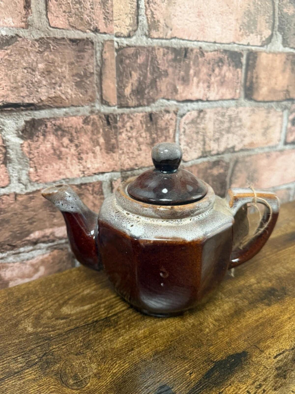 Vintage Brown Drip Glaze Redware Teapot