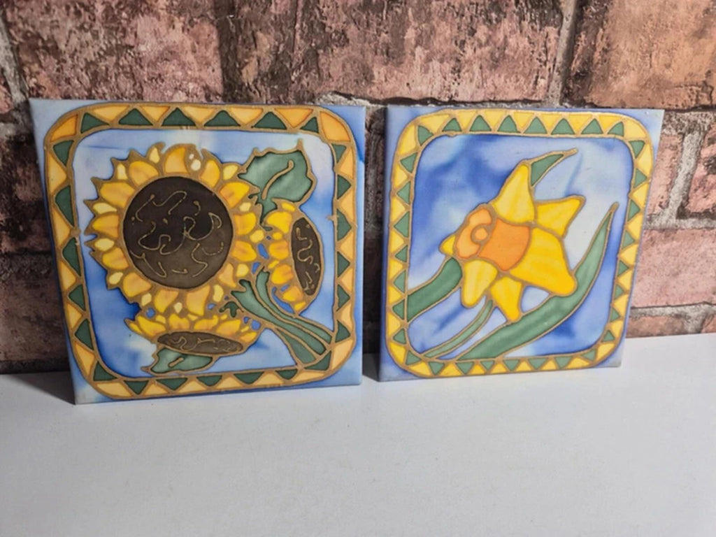 Pair of hand painted silk tiles