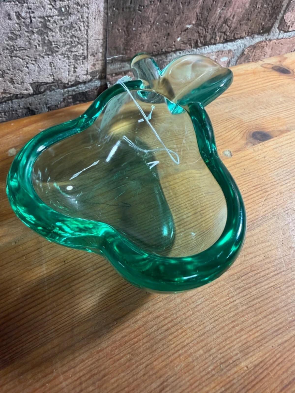 Vintage Green Glass Pear Dish Ornament