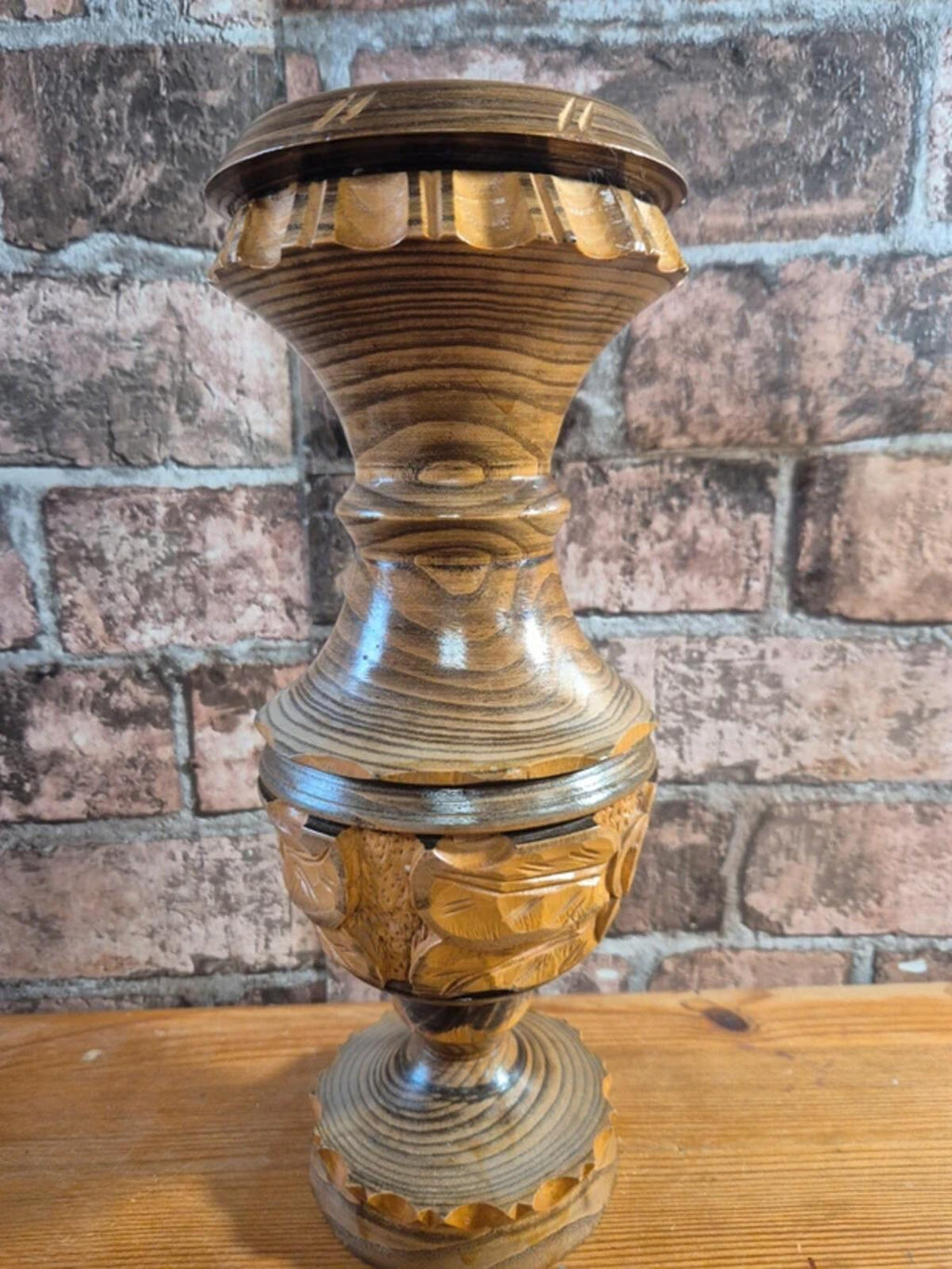 Handcarved wooden vase