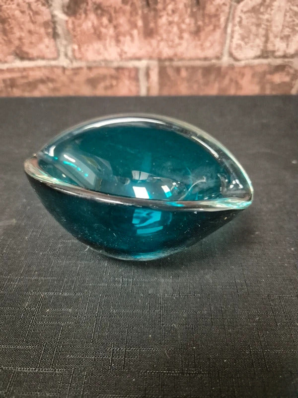 Blue glass oval dish