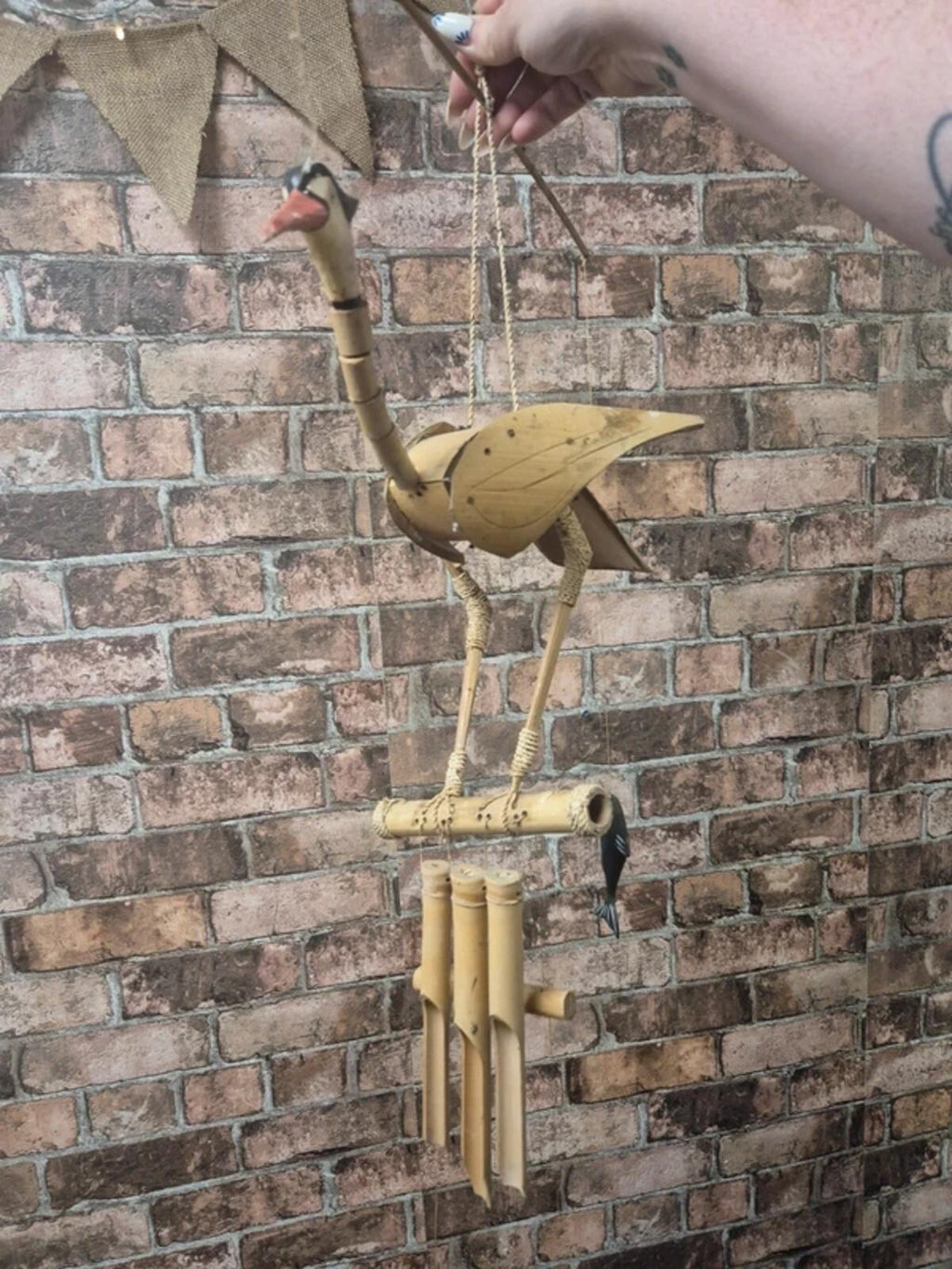 Vintage stork - bamboo wind chime