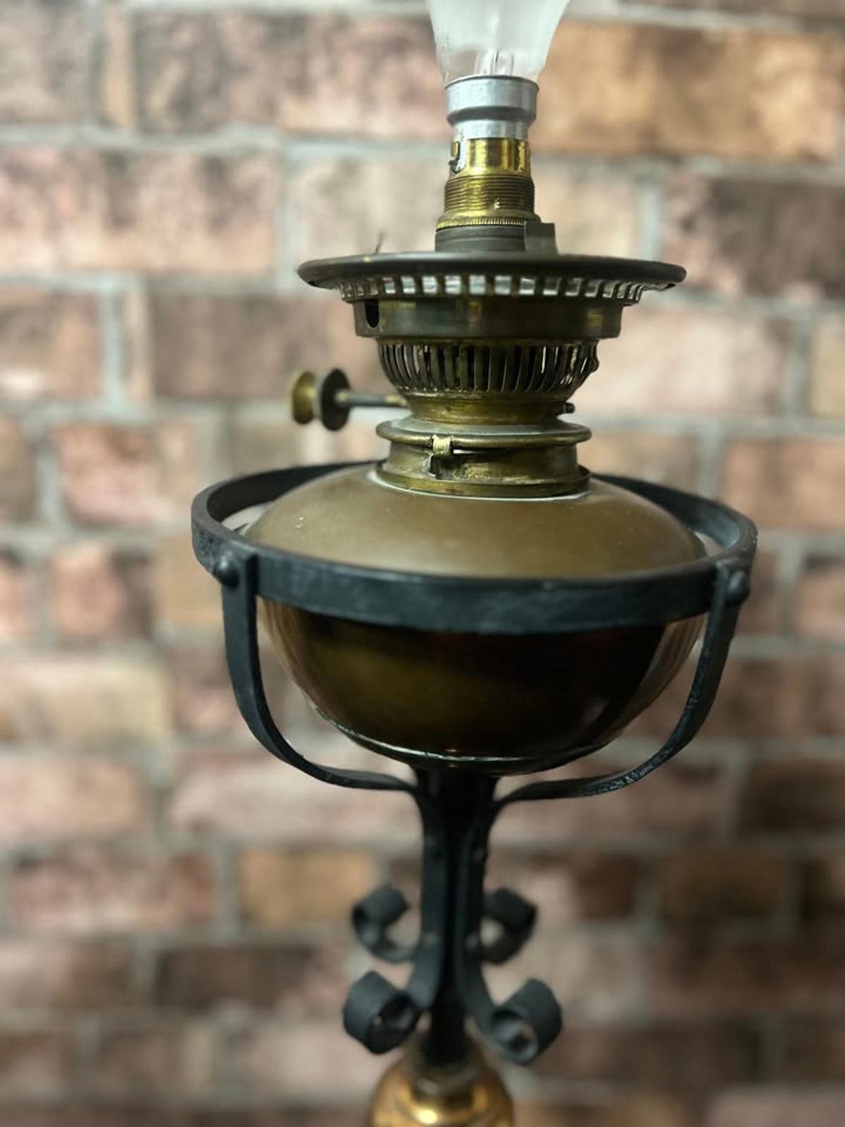 Antique Arts & Crafts Cast Iron and Brass Standing Lamp