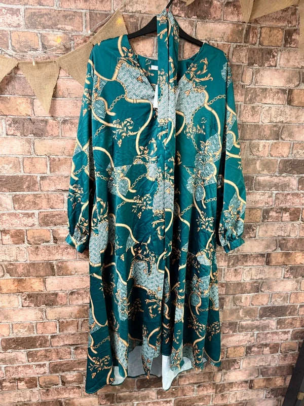 Judi Love by Very Green Swirl Patterned Midi Dress - Size 24