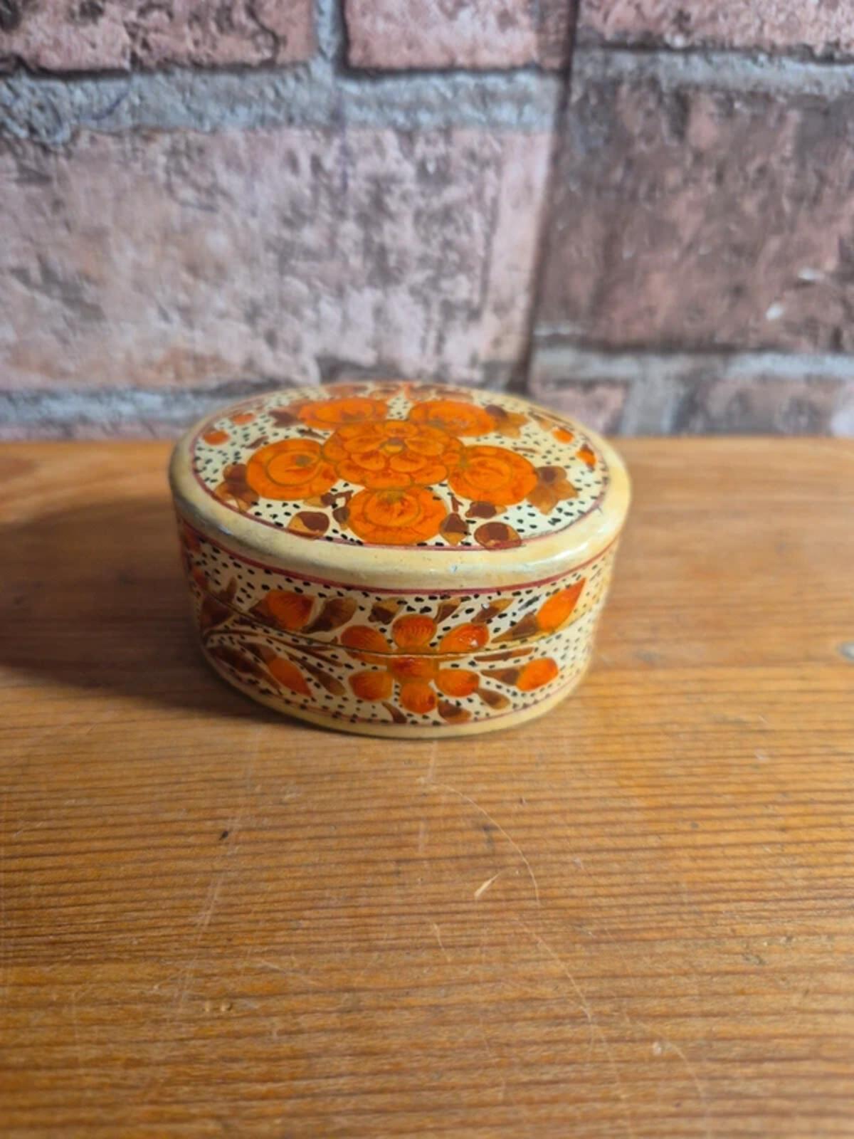 Beige and orange vintage kashmir trinket box