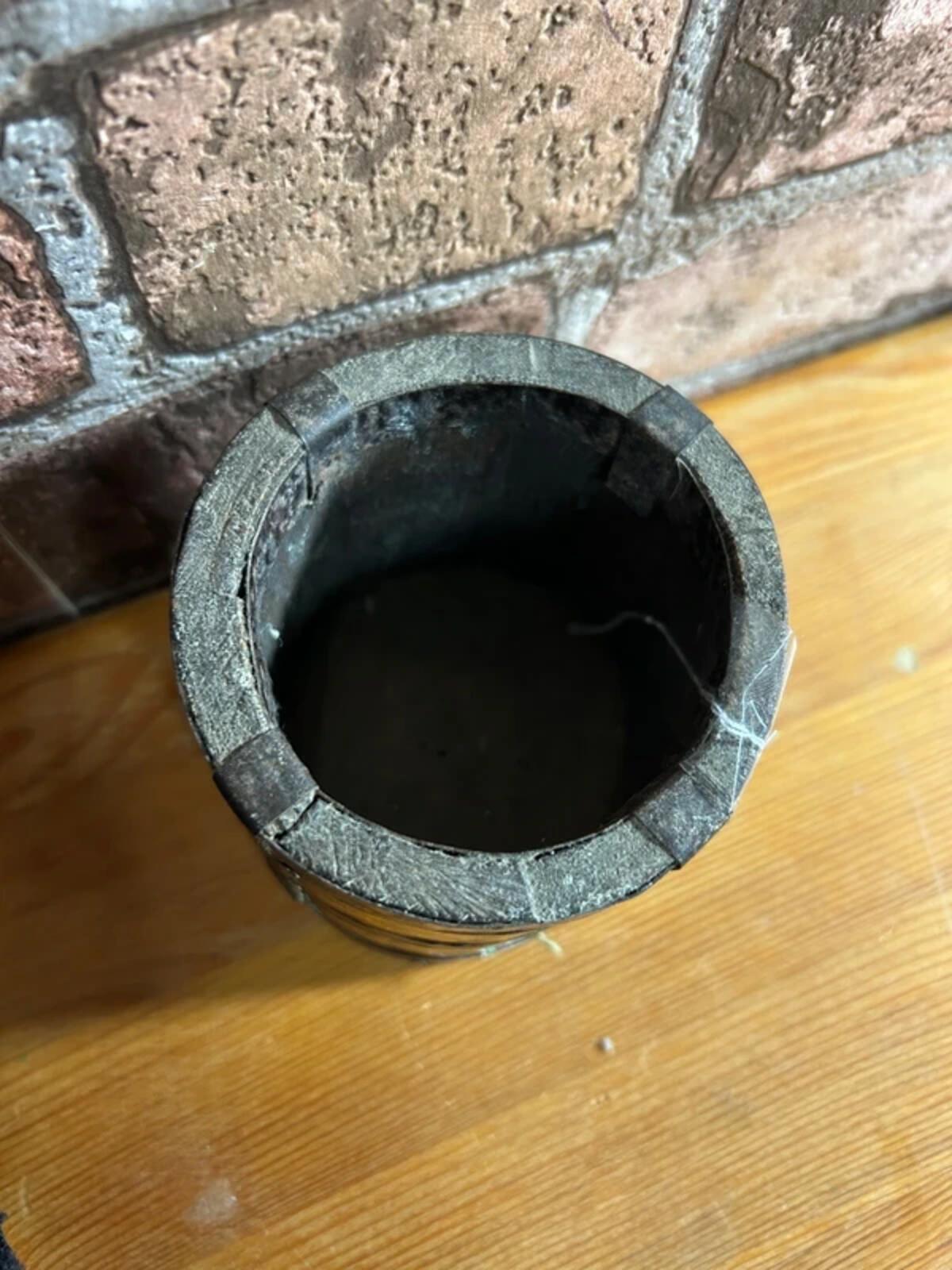 Antique Wood & Brass Grain Pot