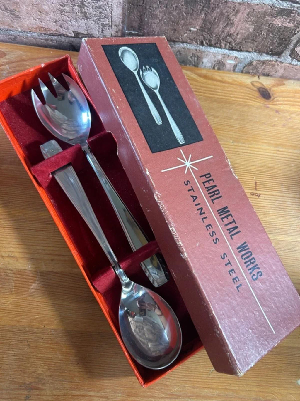 Vintage Pearl Metal Work Salad Serving Set