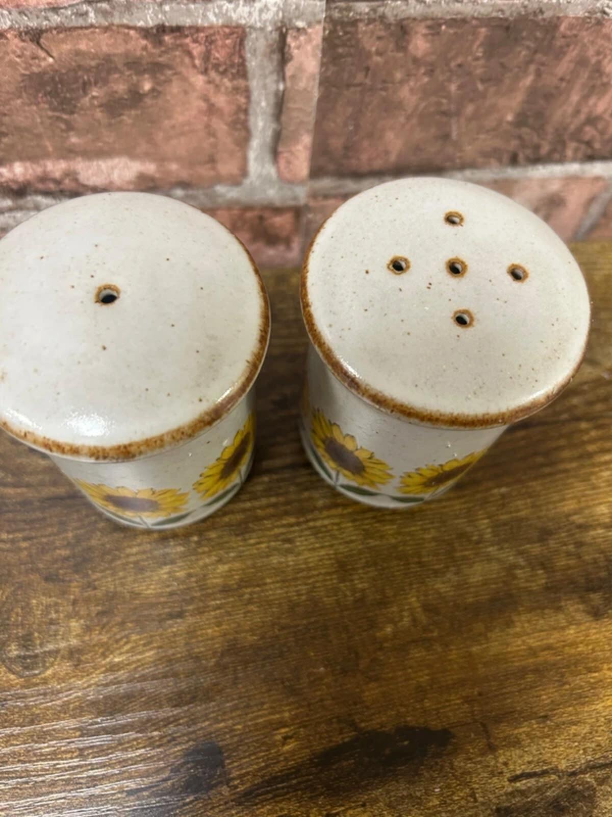 Vintage Salt and Pepper Stoneware Sunflower Pots