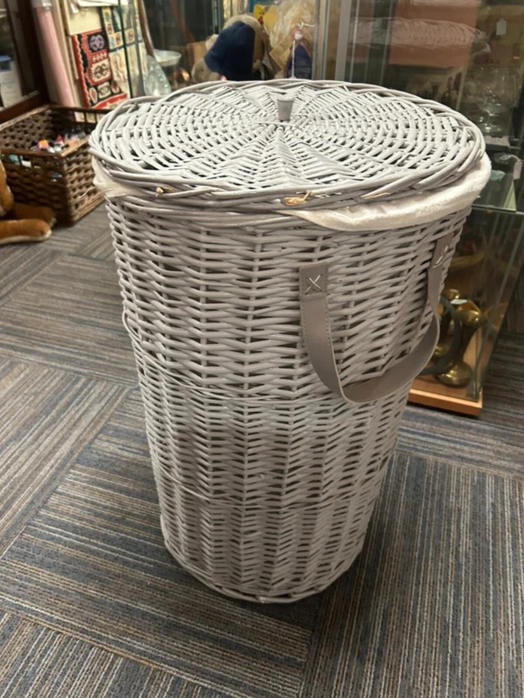 Grey Wicker Laundry Basket
