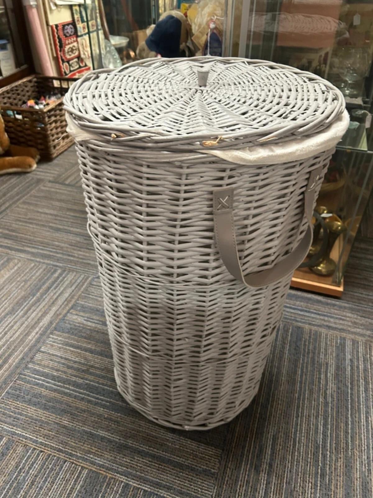 Grey Wicker Laundry Basket