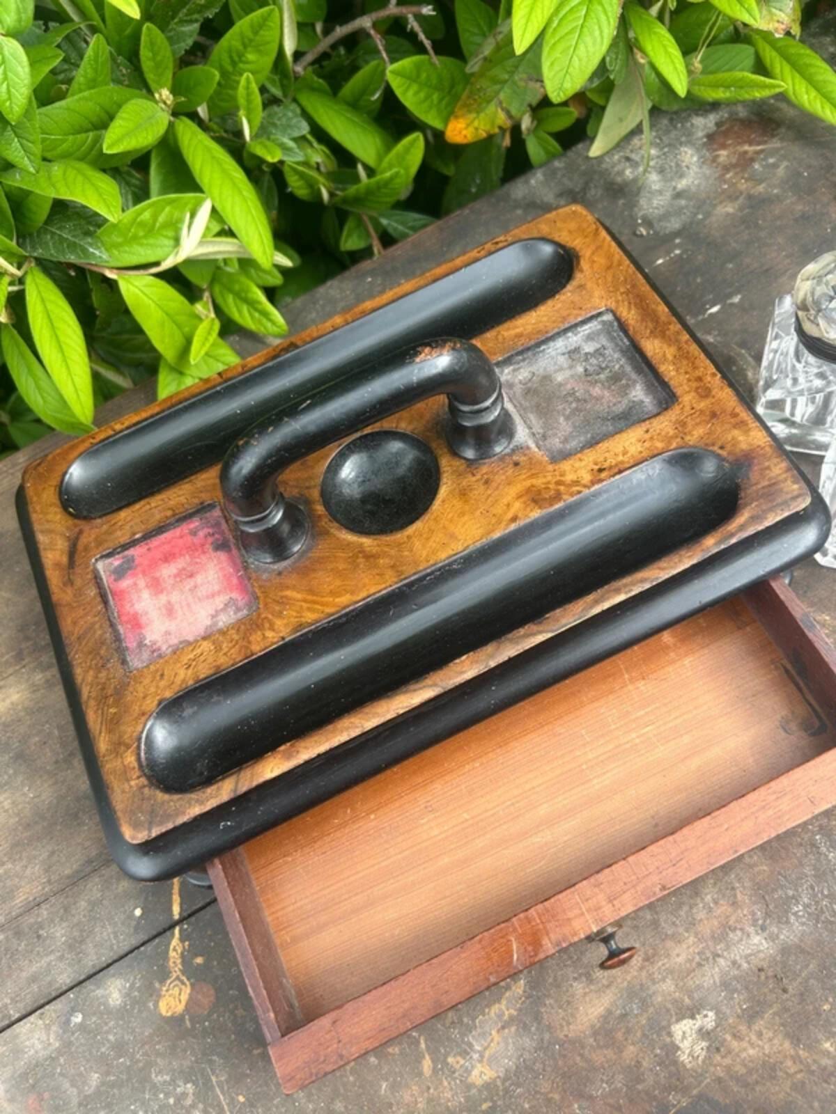 Victorian Walnut Ink Stand and Two Bottles