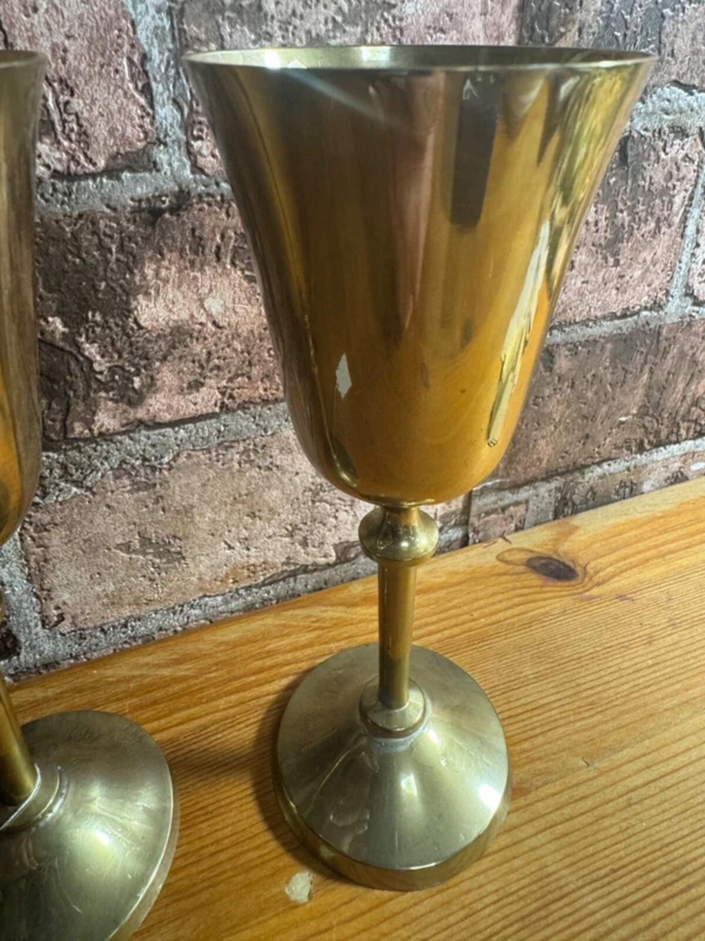 Pair of Vintage Brass Wine Goblets