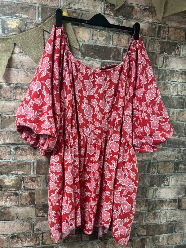 Yours Pink and Red Floral Top - Size 30
