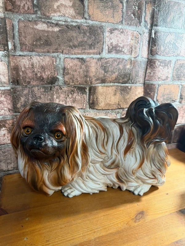 Large Vintage Pekinese Dog Resin Heavy Statue