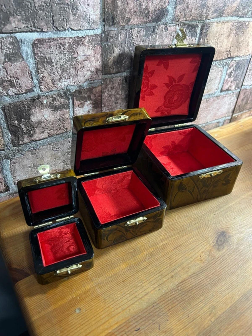 Set of Three Wooden Lacquered Boxes