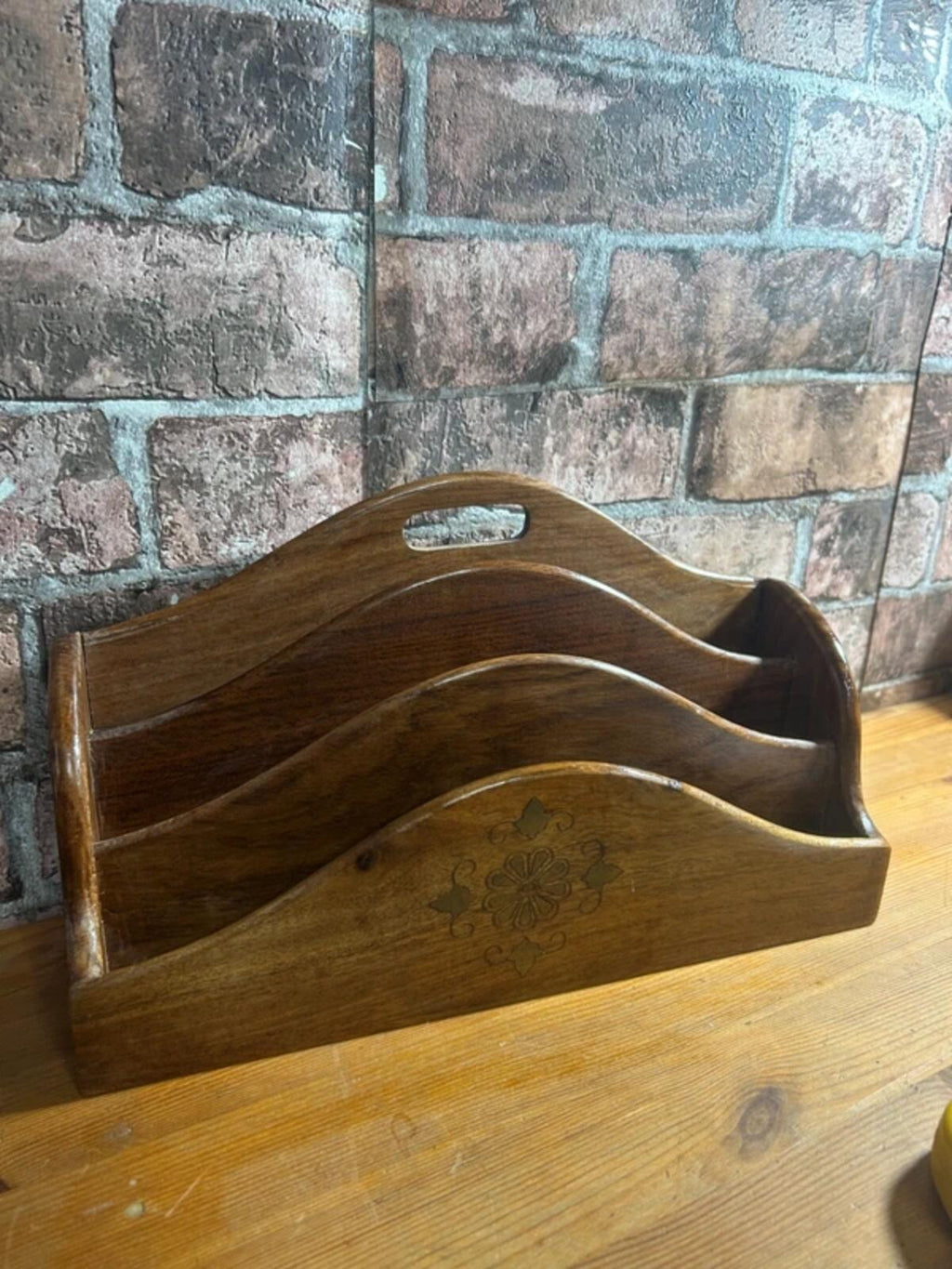 Brass and Wood Letter Holder Rack