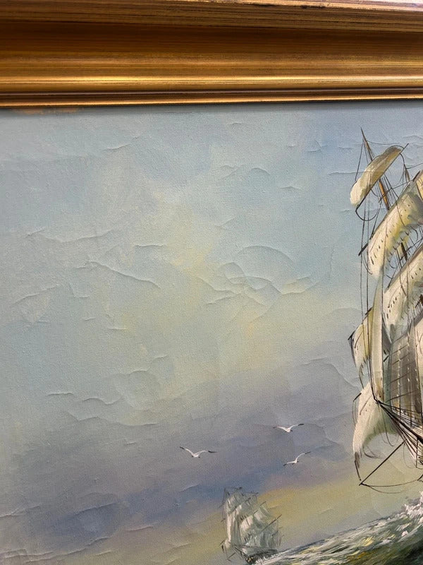 Carl George Wallis Sailing Vessel Framed Oil Painting