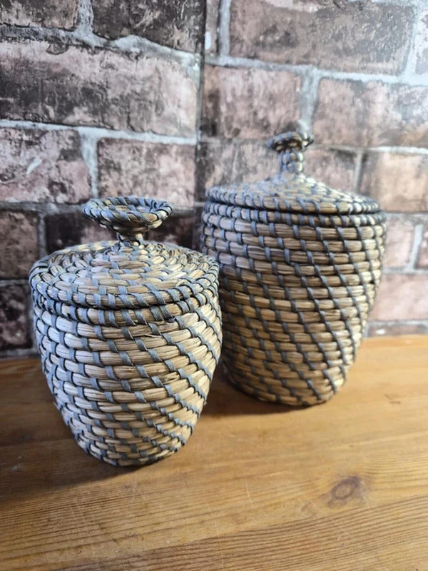 Set of Two Vintage Baskets with Lids