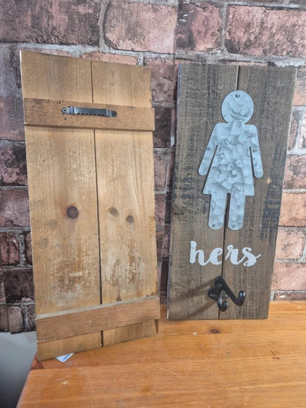 Rustic Wooden His & Hers Wooden Hook Hanging Signs