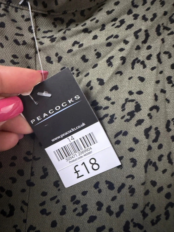 Peacocks Khaki Leopard Trousers - Size 14