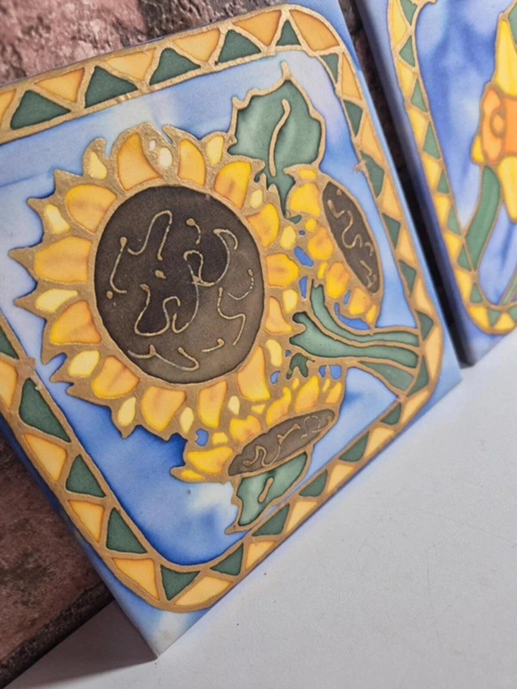 Pair of hand painted silk tiles