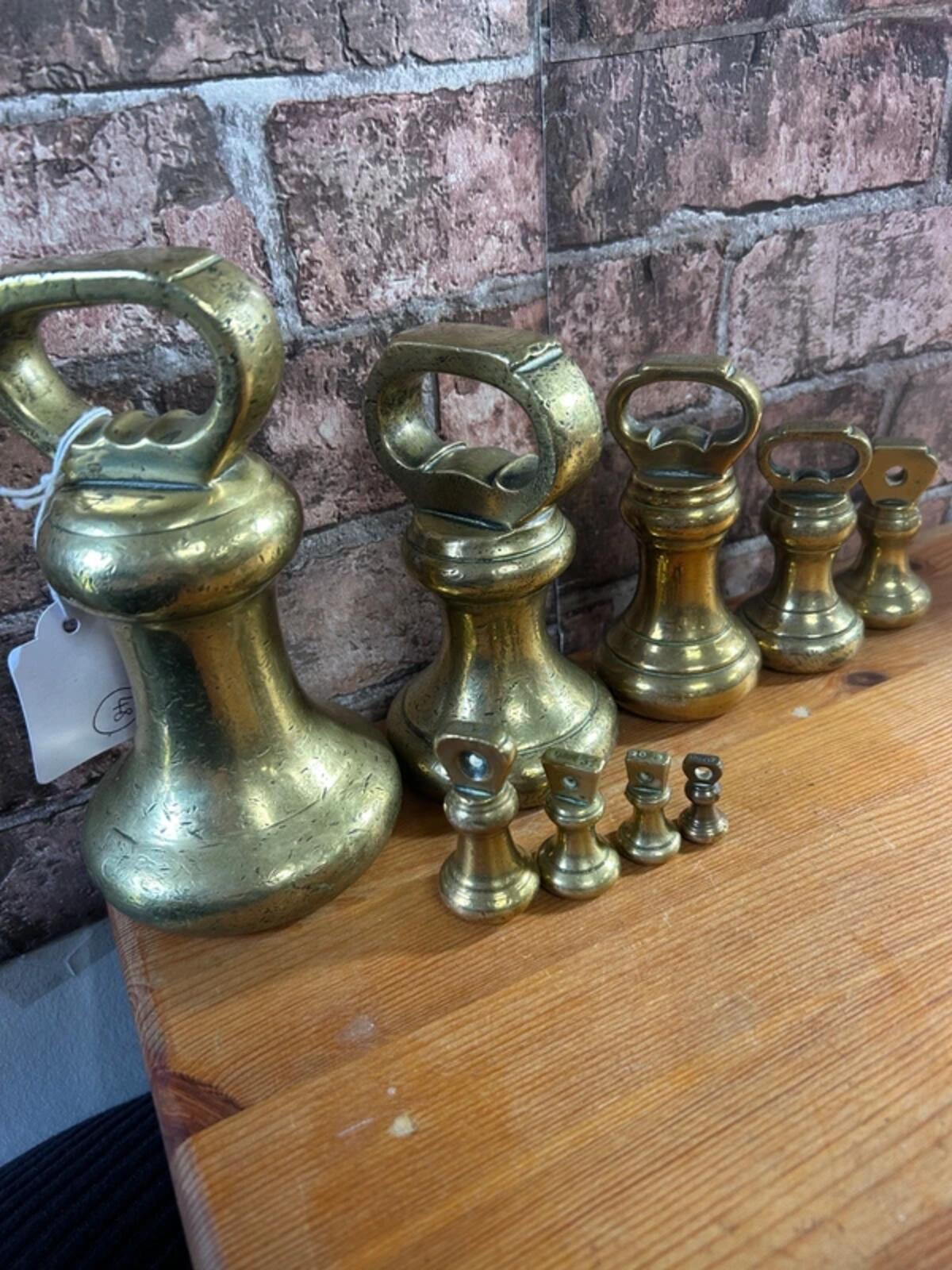 Set of 9 Antique Brass Weights