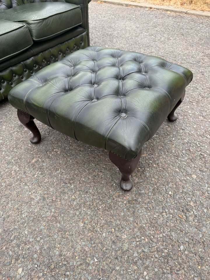 Chesterfield Antique Green Queen Anne Footstool