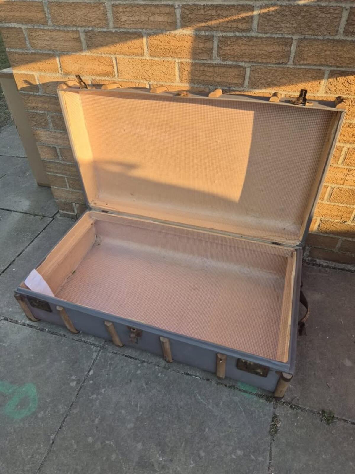 Vintage 1920's Blue and Bamboo Steamer Trunk