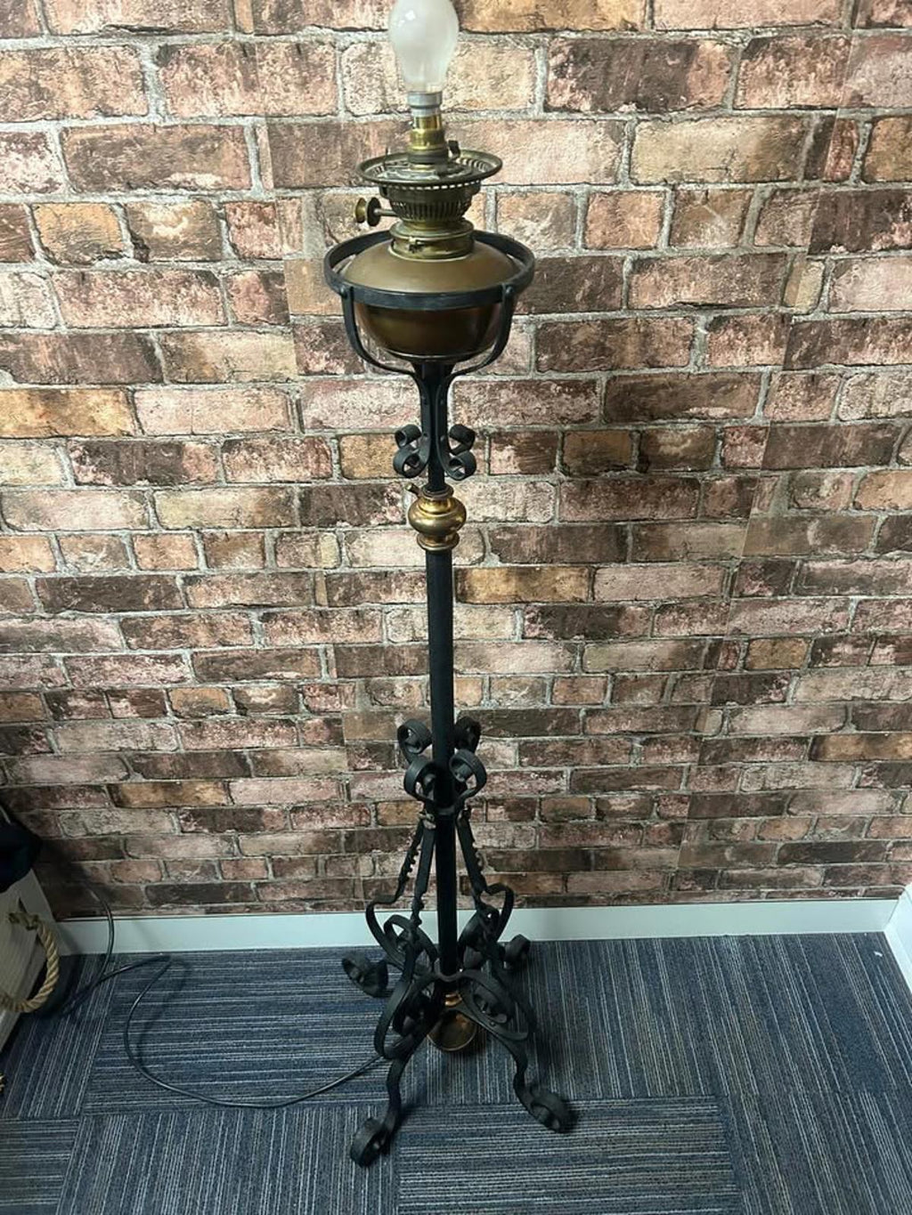 Antique Arts & Crafts Cast Iron and Brass Standing Lamp
