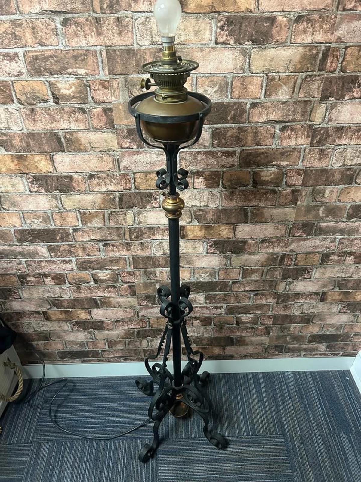Antique Arts & Crafts Cast Iron and Brass Standing Lamp