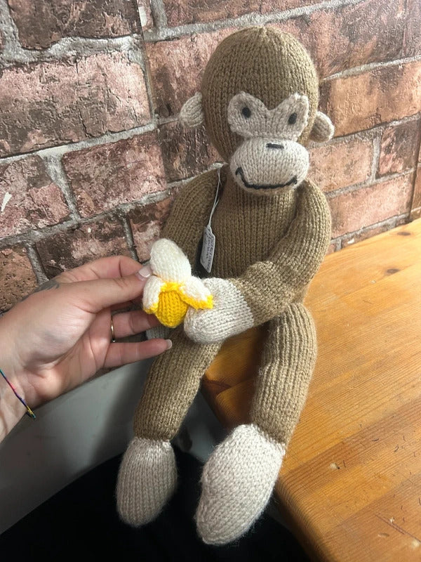 Knitted Monkey with Banana Teddy