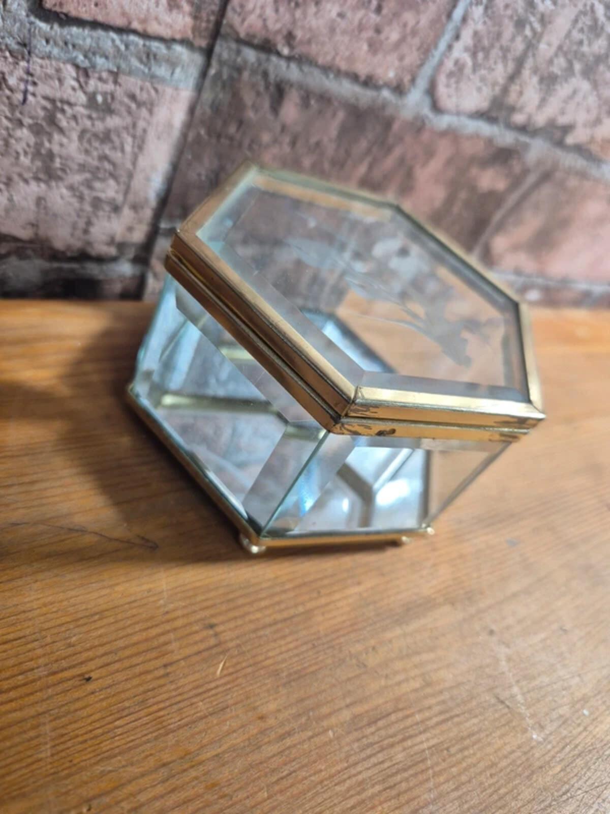 Vintage octagonal etched glass box