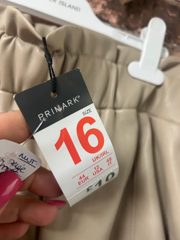 Primark Beige Faux Leather Shorts - Size 16
