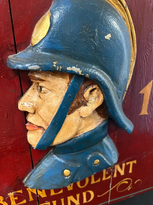 Vintage Wooden Fire Service Charity Service Advertising Sign
