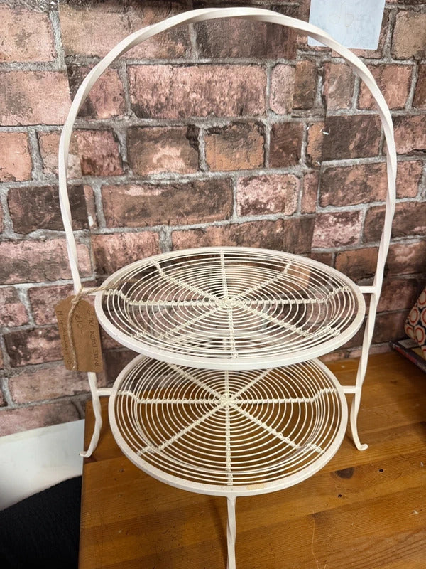 Metal Cream Two Tier Storage Stand