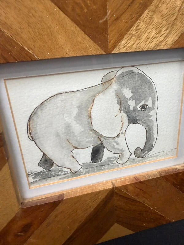 Wooden Framed Elephant Watercolour Painting