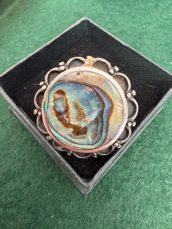 Silver Abalone Hallmarked 925 Ring - Size S