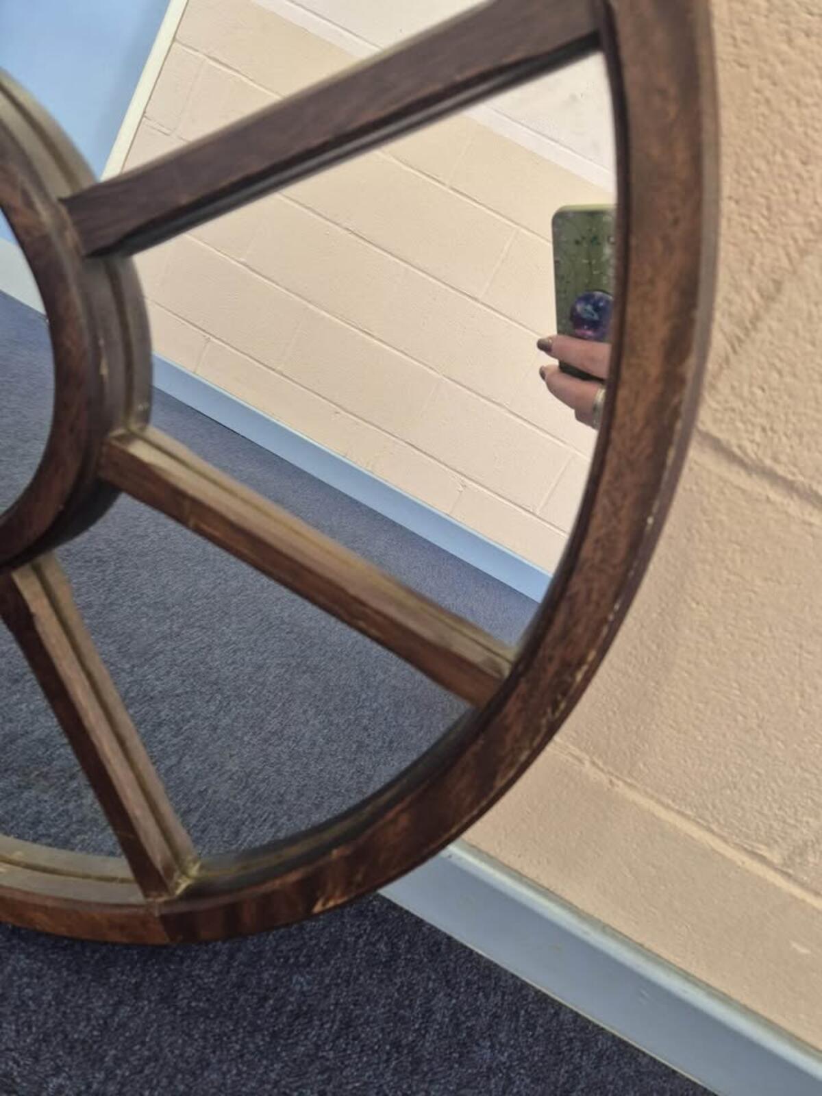 Vintage 1960’s Float Glass Round Wooden Mirror